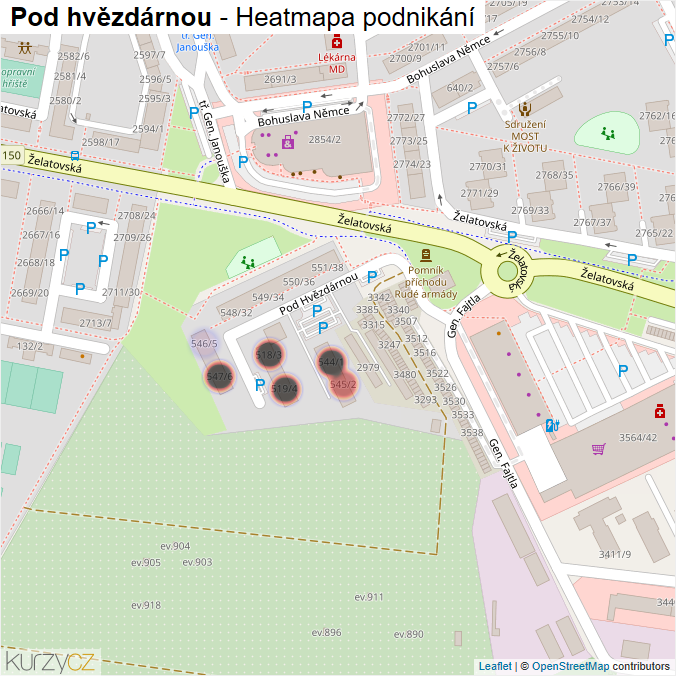 Mapa Pod hvězdárnou - Firmy v ulici.