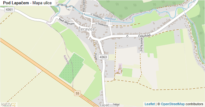 Pod Lapačem - mapa ulice