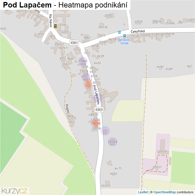 Mapa Pod Lapačem - Firmy v ulici.