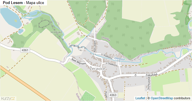 Pod Lesem - mapa ulice