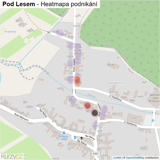 Mapa Pod Lesem - Firmy v ulici.
