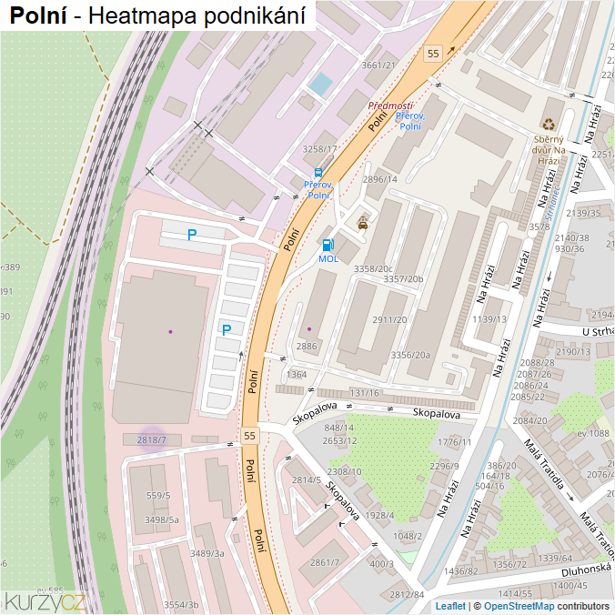Mapa Polní - Firmy v ulici.