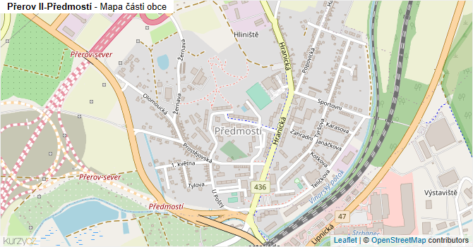 Přerov II-Předmostí - mapa části obce
