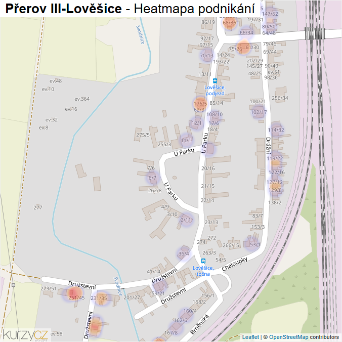 Mapa Přerov III-Lověšice - Firmy v části obce.