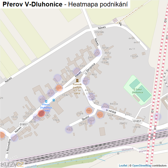 Mapa Přerov V-Dluhonice - Firmy v části obce.
