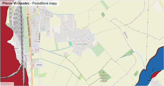 Přerov VI-Újezdec - záplavové mapy stoleté vody
