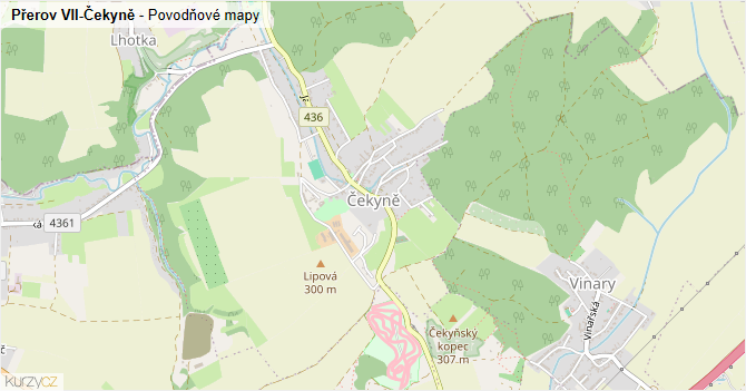 Přerov VII-Čekyně - záplavové mapy stoleté vody
