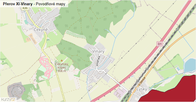Přerov XI-Vinary - záplavové mapy stoleté vody