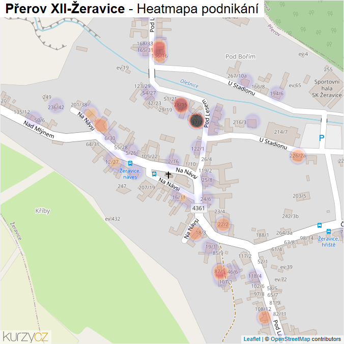 Mapa Přerov XII-Žeravice - Firmy v části obce.