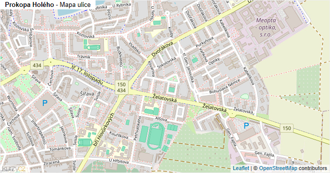 Prokopa Holého - mapa ulice