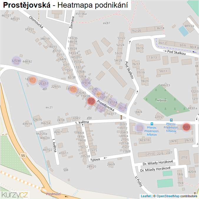 Mapa Prostějovská - Firmy v ulici.