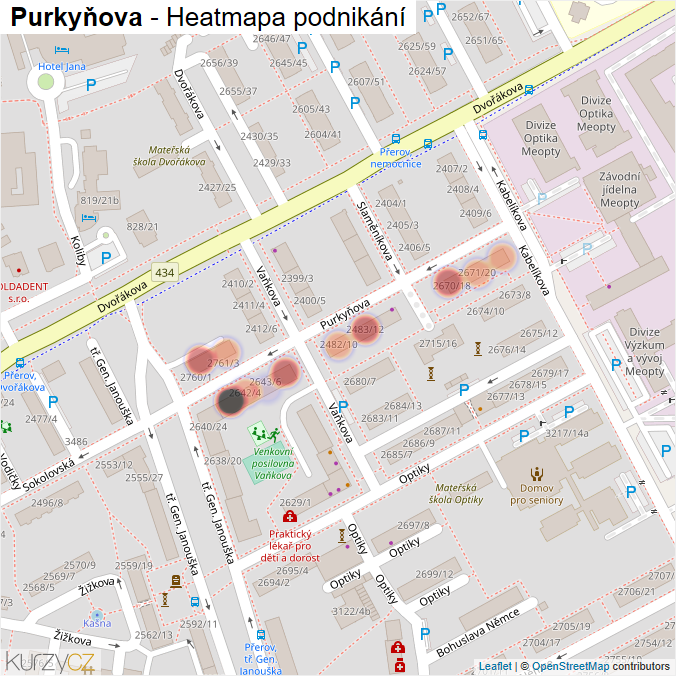 Mapa Purkyňova - Firmy v ulici.