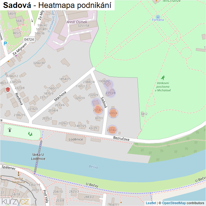 Mapa Sadová - Firmy v ulici.