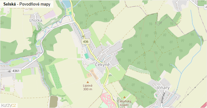 Selská - záplavové mapy stoleté vody