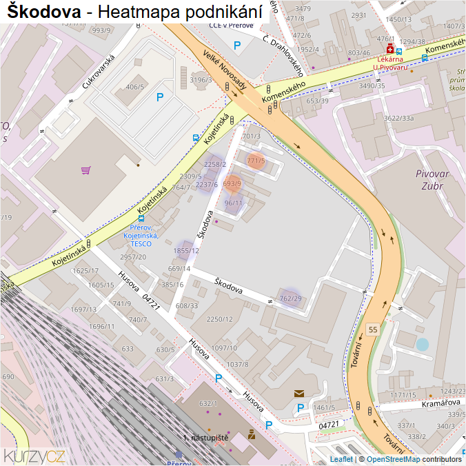 Mapa Škodova - Firmy v ulici.