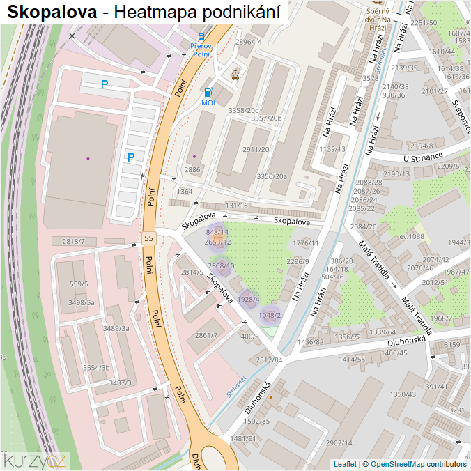 Mapa Skopalova - Firmy v ulici.