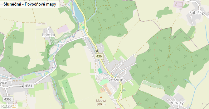 Slunečná - záplavové mapy stoleté vody