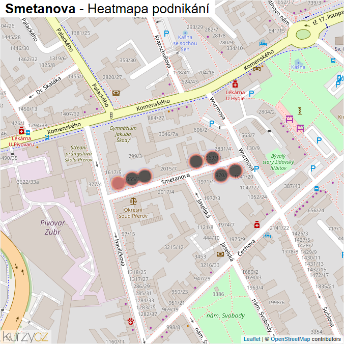Mapa Smetanova - Firmy v ulici.