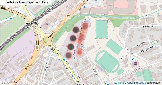 Sokolská - mapa podnikání