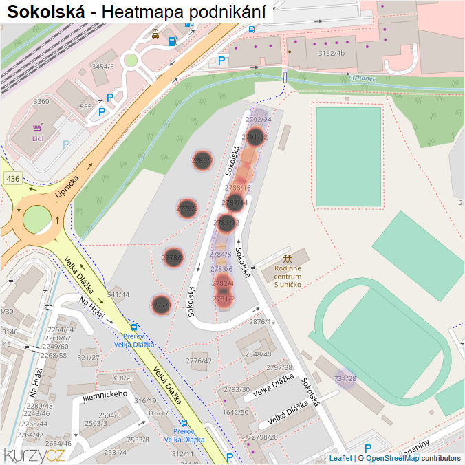 Mapa Sokolská - Firmy v ulici.