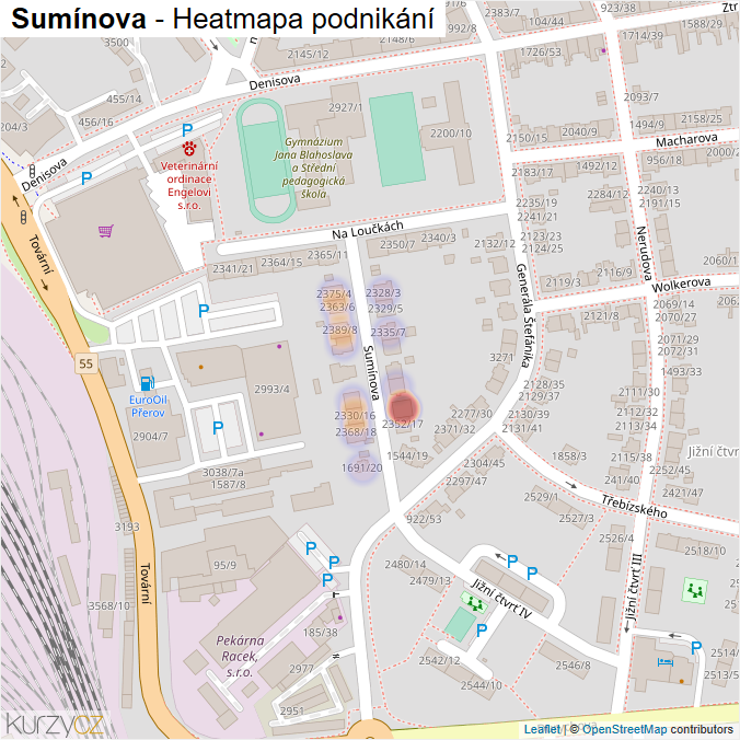 Mapa Sumínova - Firmy v ulici.