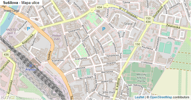 Sušilova - mapa ulice