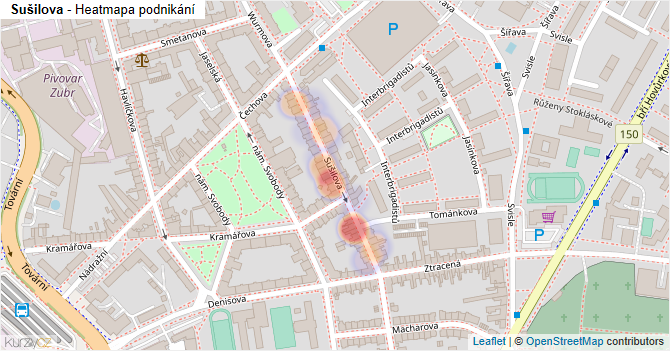 Sušilova - mapa podnikání