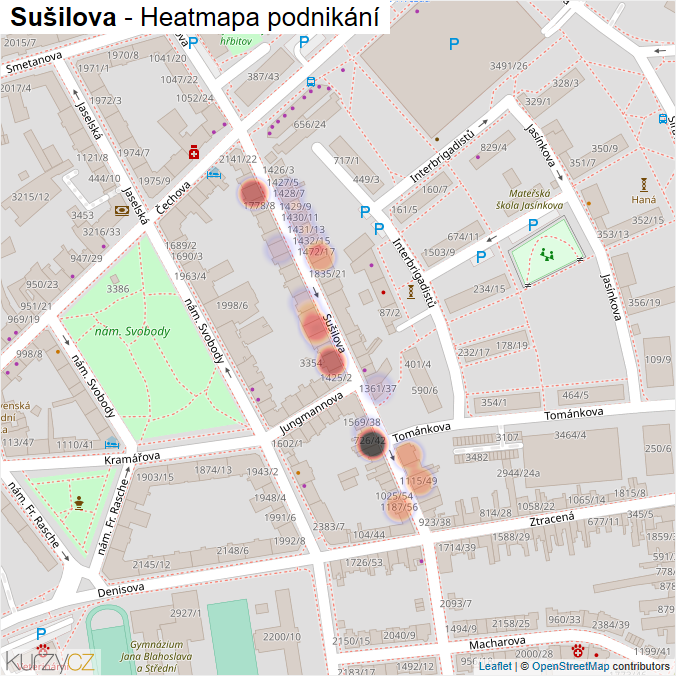 Mapa Sušilova - Firmy v ulici.