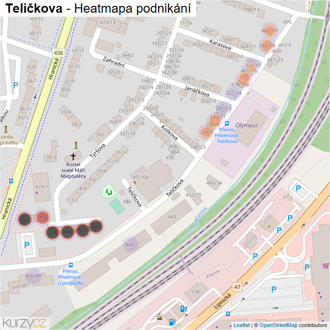 Mapa Teličkova - Firmy v ulici.