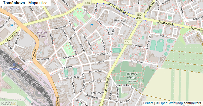 Tománkova - mapa ulice