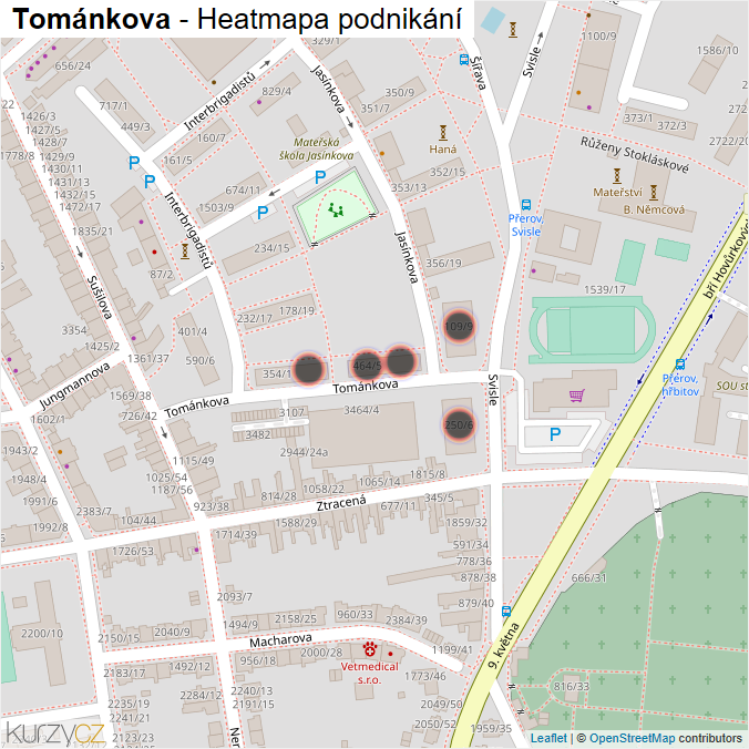 Mapa Tománkova - Firmy v ulici.