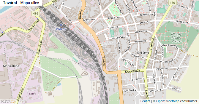 Tovární - mapa ulice