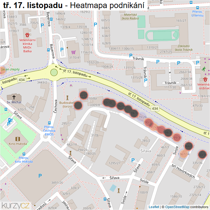 Mapa tř. 17. listopadu - Firmy v ulici.