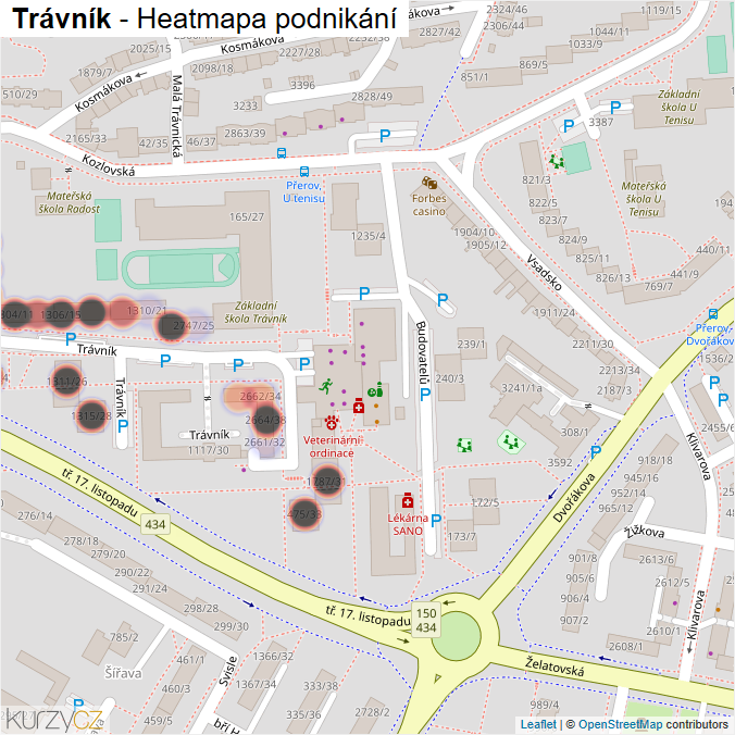 Mapa Trávník - Firmy v ulici.