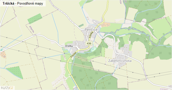 Tršická - záplavové mapy stoleté vody