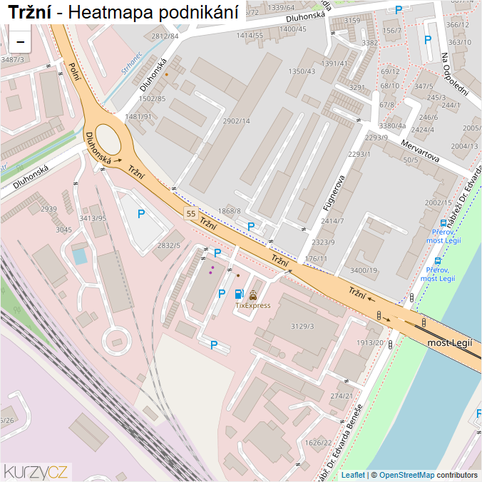 Mapa Tržní - Firmy v ulici.