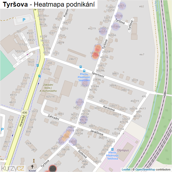 Mapa Tyršova - Firmy v ulici.