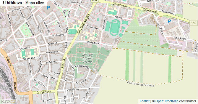 U hřbitova - mapa ulice