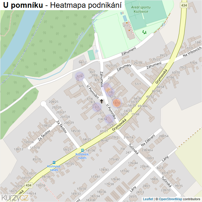 Mapa U pomníku - Firmy v ulici.