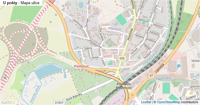U pošty - mapa ulice