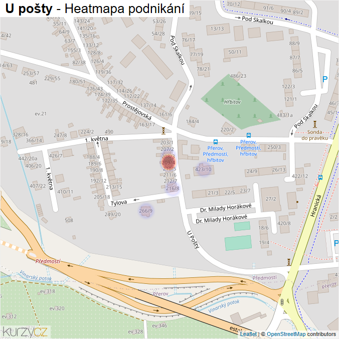 Mapa U pošty - Firmy v ulici.