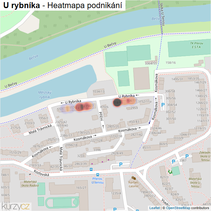 Mapa U rybníka - Firmy v ulici.