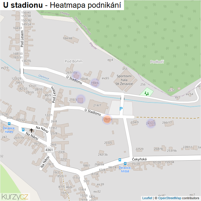 Mapa U stadionu - Firmy v ulici.
