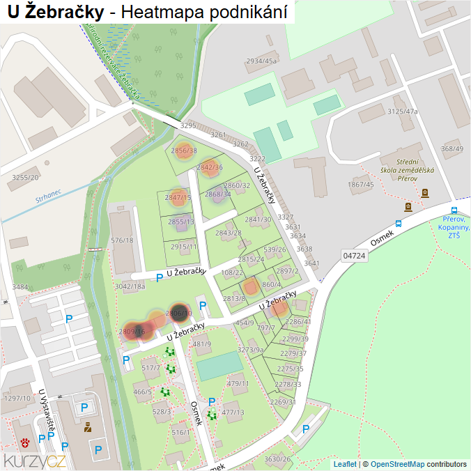 Mapa U Žebračky - Firmy v ulici.
