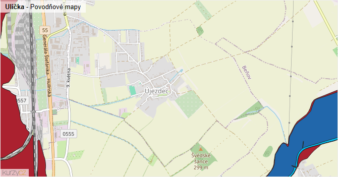 Ulička - záplavové mapy stoleté vody