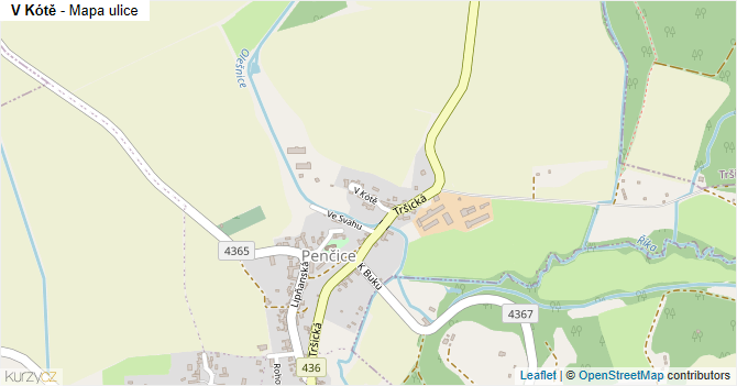 V Kótě - mapa ulice