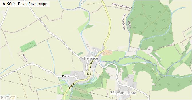 V Kótě - záplavové mapy stoleté vody