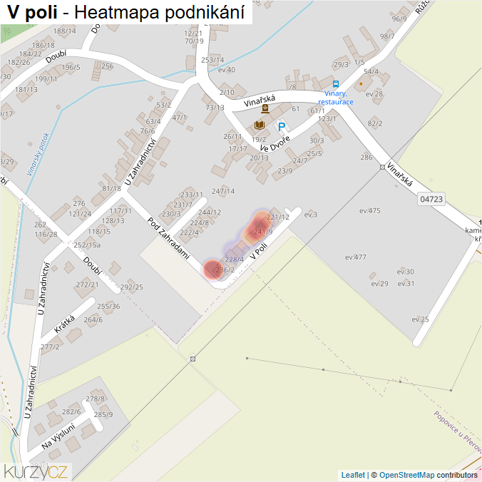 Mapa V poli - Firmy v ulici.