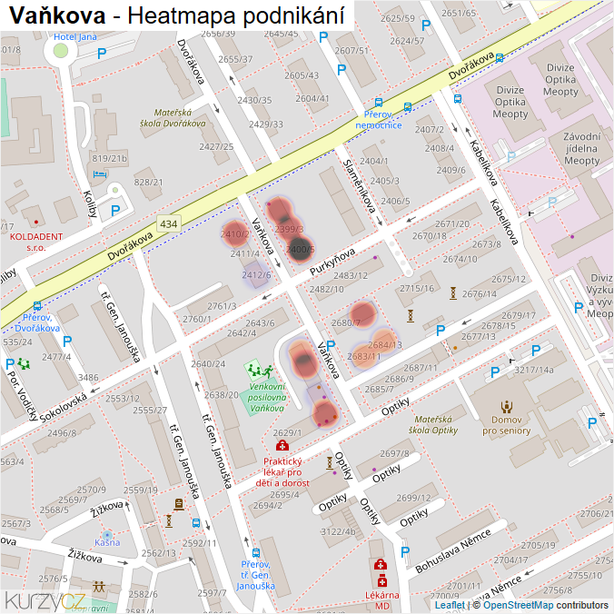Mapa Vaňkova - Firmy v ulici.
