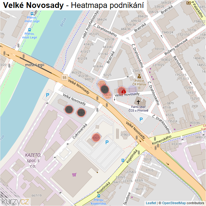 Mapa Velké Novosady - Firmy v ulici.